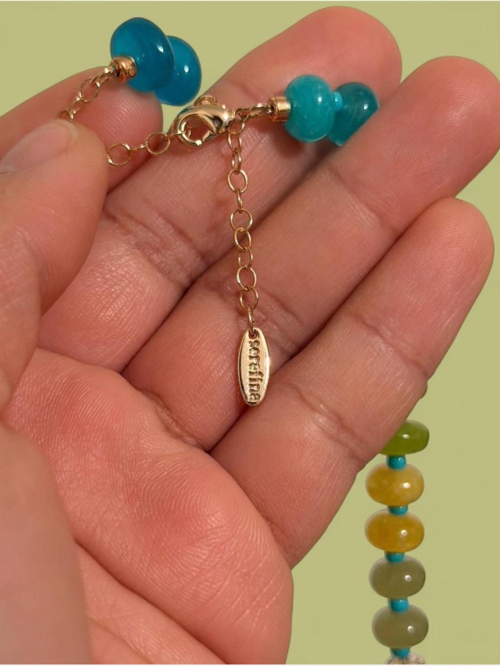Anthropologie Rainbow Stone Beaded Necklace in Blue & Green - Picture 3 of 4